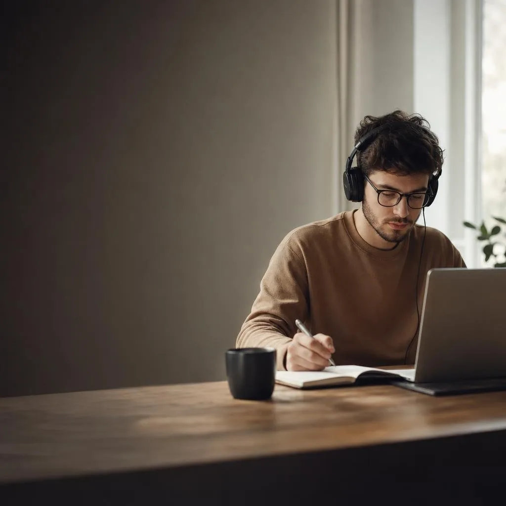 Student learning at a bright desk setup